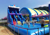 Commercial Blue Inflatable Slip and Slide พร้อมสระว่ายน้ำขนาดใหญ่สำหรับผู้ใหญ่และเด็ก