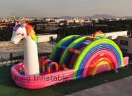 EN71 0.55 มม. PVC Unicorn Bouncer สไลด์แห้ง Rainbow Rainbow