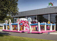 Commercial Plato PVC 10m Pink Candyland สวนสนุกทำให้พองได้พร้อมสไลด์