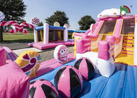 Commercial Plato PVC 10m Pink Candyland สวนสนุกทำให้พองได้พร้อมสไลด์