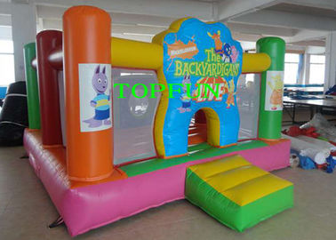 สีส้มและสีขาวพองพิมพ์ดิจิตอลทันเดอร์สไลด์ Bouncy House