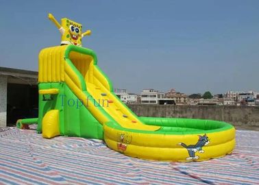 SpongeBob มัลติฟังก์ชั่สไลด์น้ำทำให้พองพร้อมตะกร้าห่วงผ้าใบกันน้ำพีวีซี