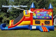ปราสาท Bouncy House สีชมพู Outdoor Rantal Inflatable Bouncer พร้อมสไลด์