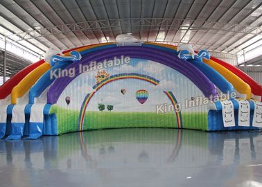 สไลเดอร์รุ้งทรงโค้งสีสันสไลด์น้ำทำให้พองพร้อม 3 เลน 30 มล. พีวีซี