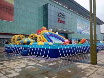 สระว่ายน้ำเฟรมขนาดใหญ่ / Rainbow Slide สวนน้ำทำให้พองที่น่าตื่นตาตื่นใจเพื่อความบันเทิง