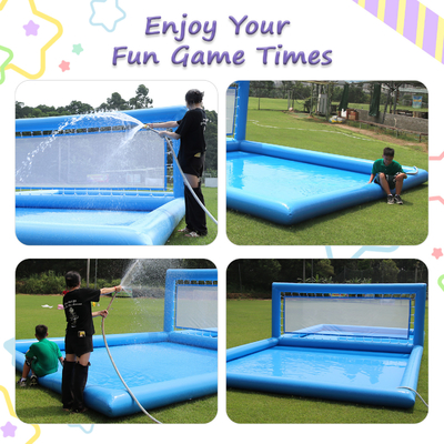 33x16.5x7FT สนามวอลเลย์บอลแบบอัดลม วอลเลย์บอลชายหาด เครือวอลเลย์บอลสระว่ายน้ํา สนามน้ําที่มีปั๊มอากาศสําหรับการเล่นกลางแจ้ง