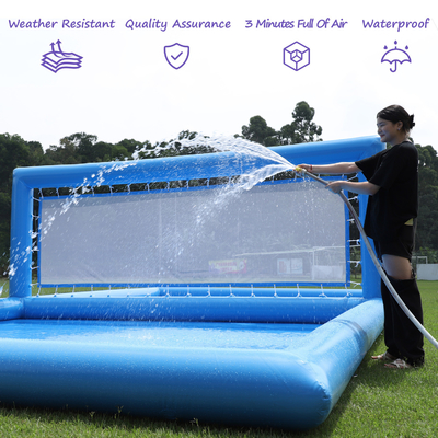 33x16.5x7FT สนามวอลเลย์บอลแบบอัดลม วอลเลย์บอลชายหาด เครือวอลเลย์บอลสระว่ายน้ํา สนามน้ําที่มีปั๊มอากาศสําหรับการเล่นกลางแจ้ง