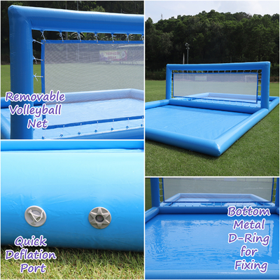 33x16.5x7FT สนามวอลเลย์บอลแบบอัดลม วอลเลย์บอลชายหาด เครือวอลเลย์บอลสระว่ายน้ํา สนามน้ําที่มีปั๊มอากาศสําหรับการเล่นกลางแจ้ง