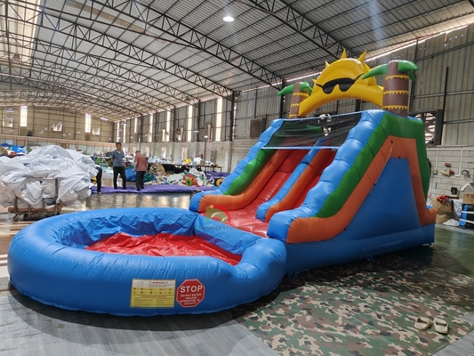 ผู้ใหญ่ เด็กน้ําสไลด์ เกรดพาณิชย์ PVC ครบสองเลนน้ําสไลด์ inflatable กับสระว่ายน้ําน้ํากระจายอากาศ