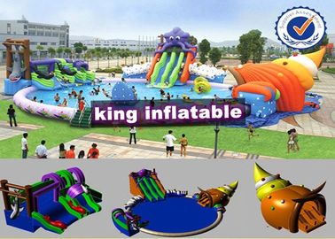9 * 8m ที่มีสีสันฉลามสไลด์น้ำทำให้พองที่มีสระว่ายน้ำสวนน้ำในเชิงพาณิชย์สำหรับเด็ก