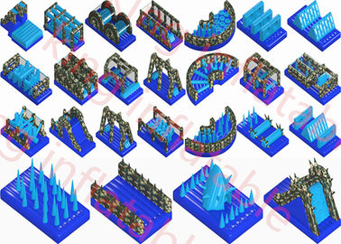 หลักสูตรอุปสรรคทำให้พองยักษ์สีน้ำเงิน / PVC Outdoor Blow Up Ostacle Course สำหรับผู้ใหญ่