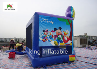 ปราสาท Bouncy สีน้ำเงินทำให้พองสำหรับเด็กที่พิมพ์การ์ตูนกระโดด