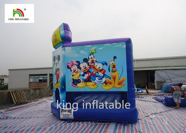 ปราสาท Bouncy สีน้ำเงินทำให้พองสำหรับเด็กที่พิมพ์การ์ตูนกระโดด