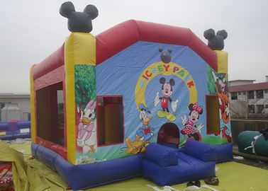 สีฟ้า 4 in 1 Inflatable Bouncer โลโก้ที่กำหนดเองและเป่าลมฟรีสำหรับเด็ก