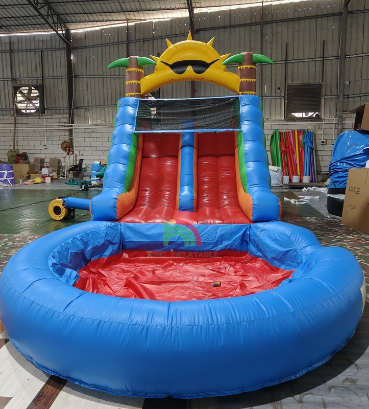 ผู้ใหญ่ เด็กน้ําสไลด์ เกรดพาณิชย์ PVC ครบสองเลนน้ําสไลด์ inflatable กับสระว่ายน้ําน้ํากระจายอากาศ