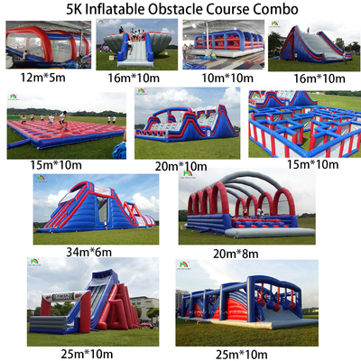 PVC Tarpaulin 5k โครงการอุปสรรคแบบอัดลม คอมโบ สไลด์ขนาดใหญ่ อินเตอร์เอคทีฟ Adult Inflatable Obstacle